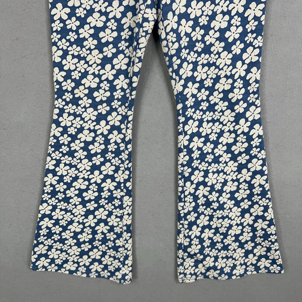 American Eagle Pants Womens Medium Blue White Floral Flare Retro Boho 90s Y2K - Picture 3 of 15
